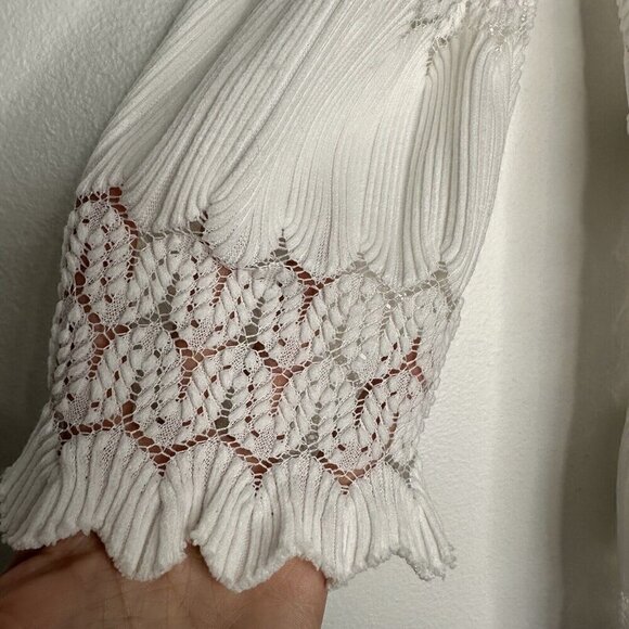 Free People Lace open Knit White Top Tie front Size M Fire Island - Picture 3 of 12